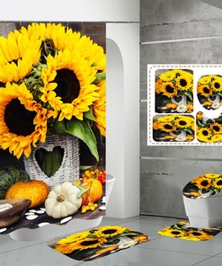 Bring Some Sunshine To Your Bathroom With A Flower Basket Sunflower Waterproof Shower Curtain