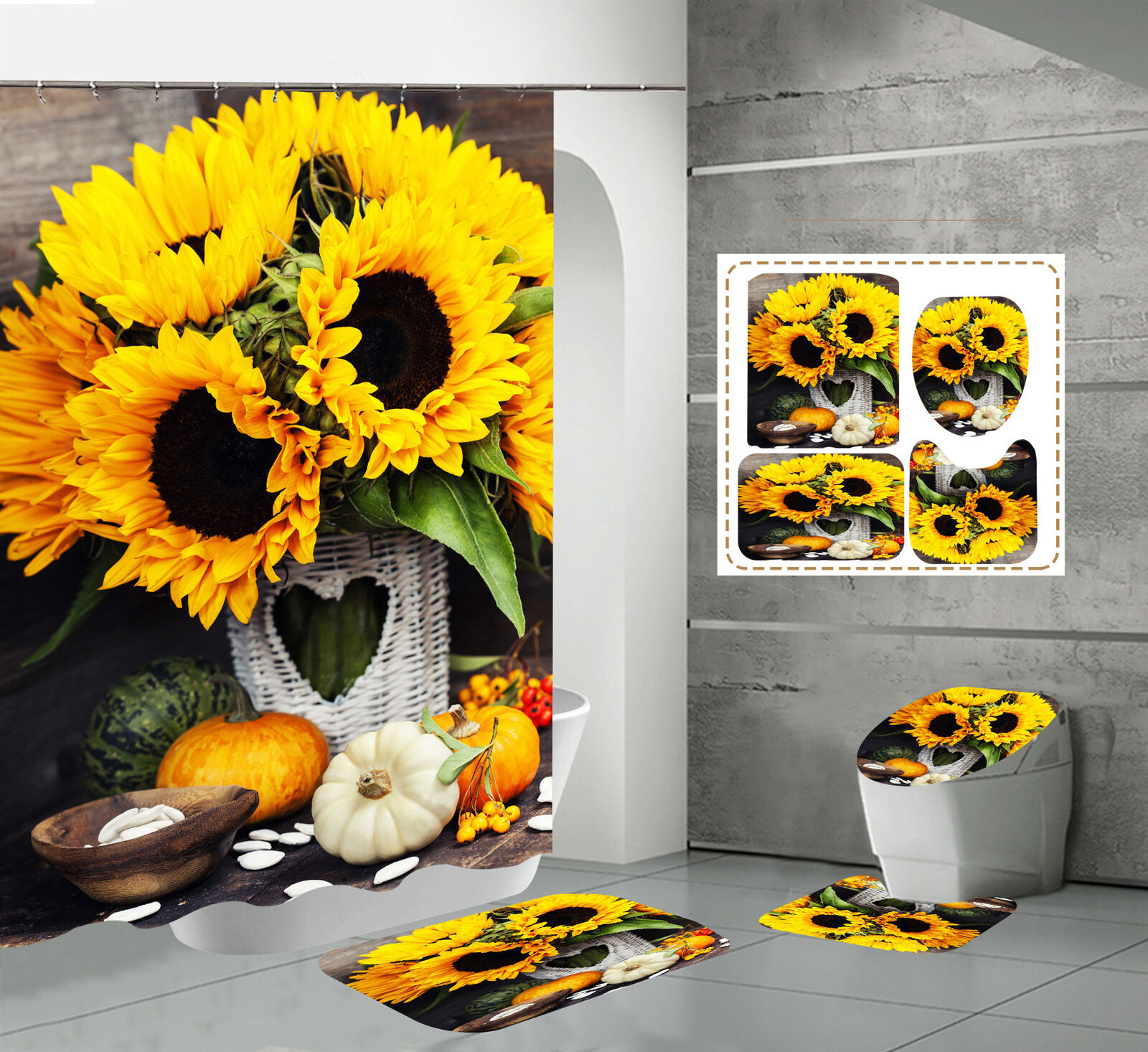Bring Some Sunshine To Your Bathroom With A Flower Basket Sunflower Waterproof Shower Curtain