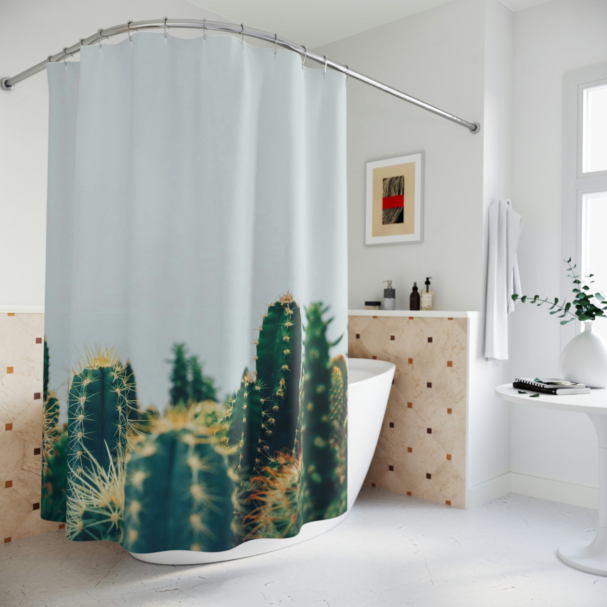 Bring The Beauty Of The Desert Inside With This Cactus Shower Curtain
