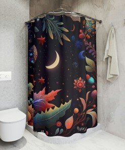 Bring The Night Skies To Your Bathroom With This Floral Moon Phase Shower Curtain 