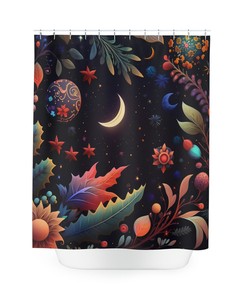 Bring The Night Skies To Your Bathroom With This Floral Moon Phase Shower Curtain