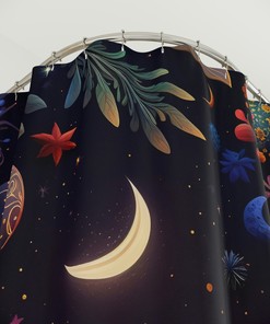 Bring The Night Skies To Your Bathroom With This Floral Moon Phase Shower Curtain