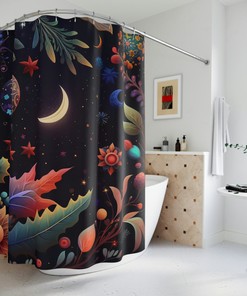 Bring The Night Skies To Your Bathroom With This Floral Moon Phase Shower Curtain