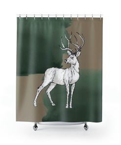Bring The Outdoors In Your Bathroom With This Mountain Deer Boho Curtain, Neutral Earthy Minimalist Decor