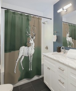 Bring The Outdoors In Your Bathroom With This Mountain Deer Boho Curtain, Neutral Earthy Minimalist Decor
