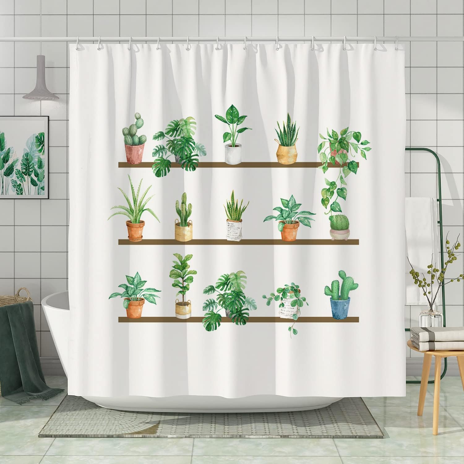 Bring The Spring Succulent Plants Into Your Bathroom With A Green Cactus Shower Curtain