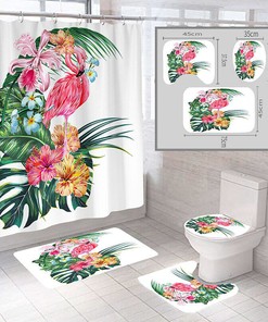 Bring The Tropics To Your Bathroom With A Flower Flamingo Plantain Leaf Waterproof Shower Curtain