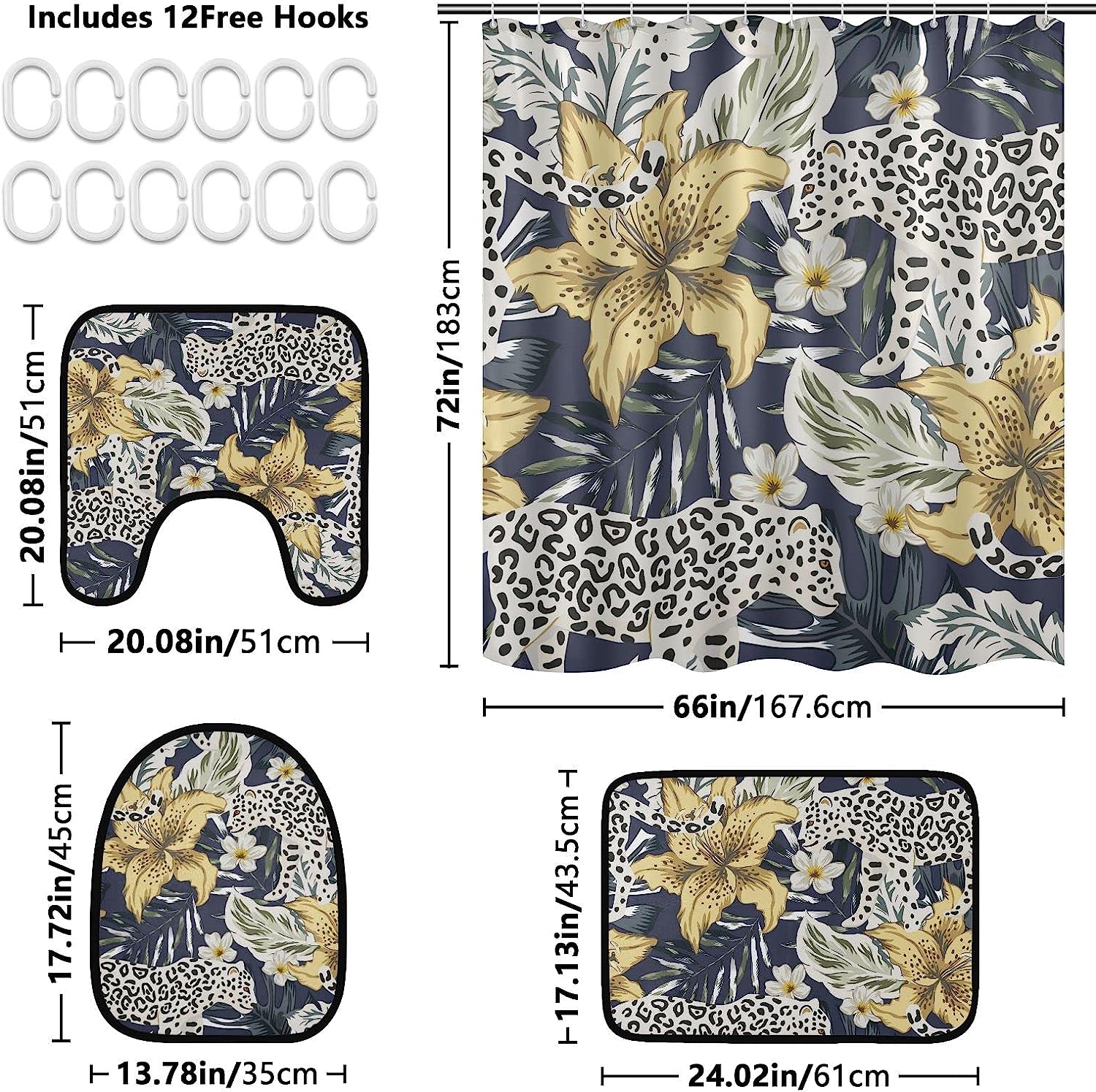 Bring The Tropics To Your Bathroom With Alaza Tropical Leopard Flower Shower Curtain And Mat. - Image 2