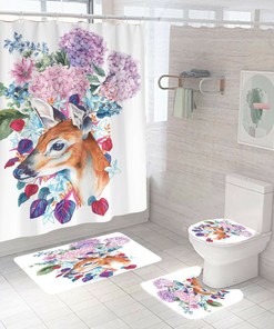 Bring The Wildness Of The Woods To Your Bathroom With Deer Waterproof Shower Curtain Mat.
