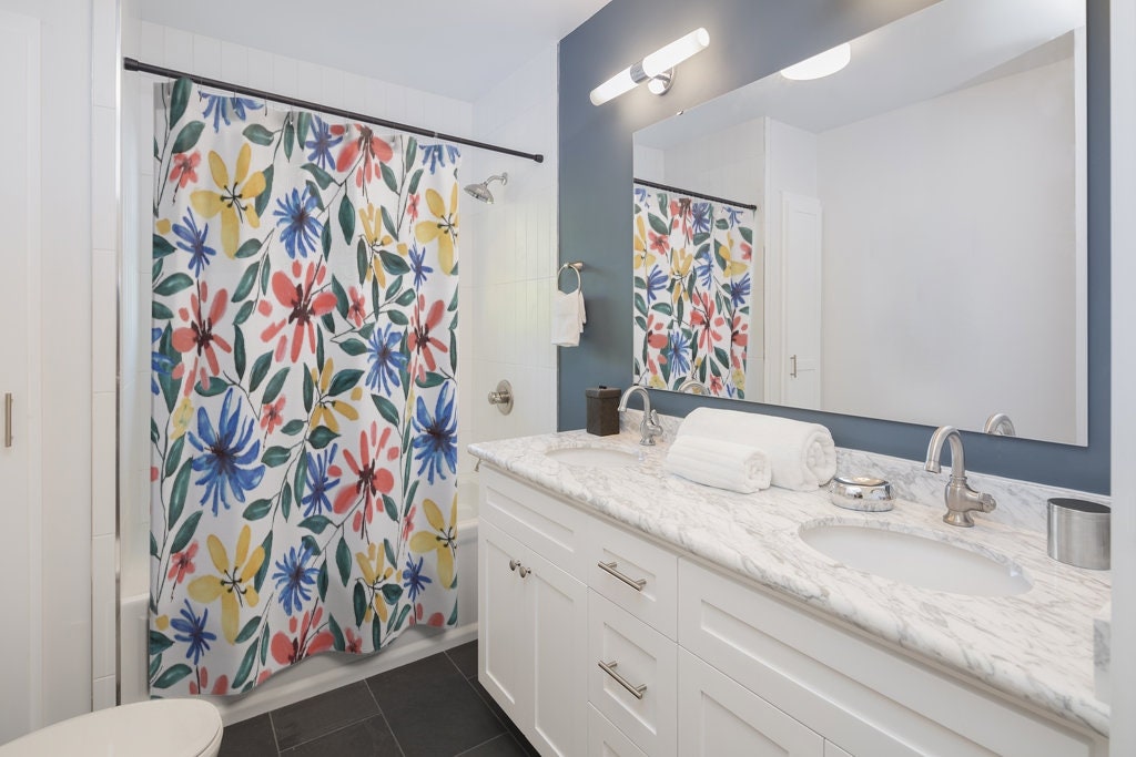Bring a Fresh Look to Your Bathroom with Watercolor Floral Printed Shower Curtain