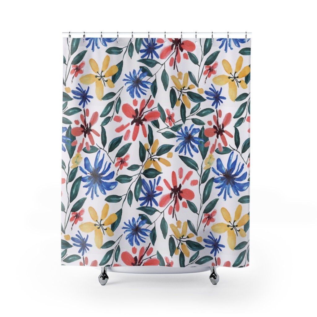 Bring a Fresh Look to Your Bathroom with Watercolor Floral Printed Shower Curtain