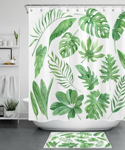 Bring a Touch of the Tropics to Your Bathroom with This Palm Leaf and Monstera Shower Curtain