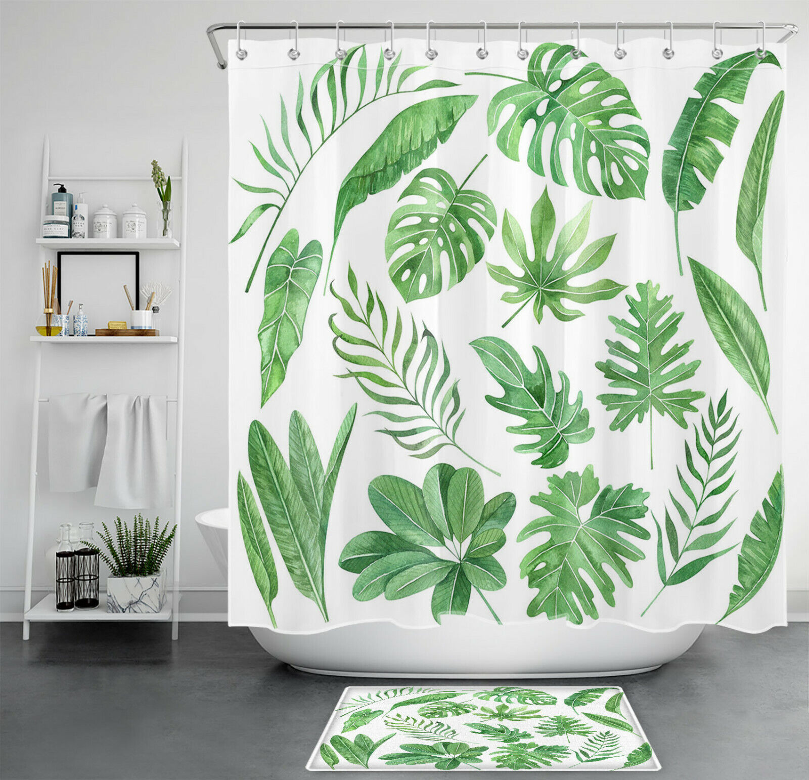 Bring a Touch of the Tropics to Your Bathroom with This Palm Leaf and Monstera Shower Curtain