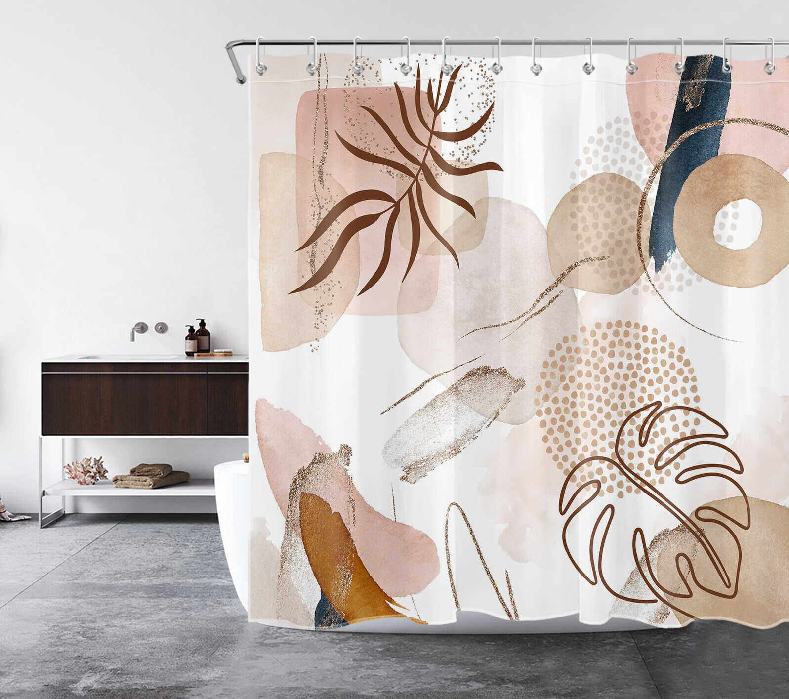 Bring a Tropical Vibe with Watercolor Geometric Tropical Plant Art Shower Curtain Bathroom Accessories
