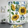 Bring the Outdoors Inside with Watercolor Farm Plant Sunflower Teal Flowers Shower Curtain
