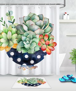 Bring the Outdoors Inside with Watercolor Green Plants Succulents Bathroom Waterproof Fabric Shower Curtain