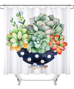 Bring the Outdoors Inside with Watercolor Green Plants Succulents Bathroom Waterproof Fabric Shower Curtain