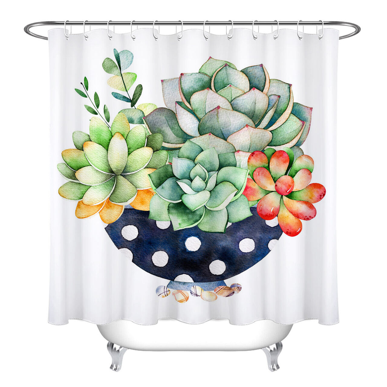 Bring the Outdoors Inside with Watercolor Green Plants Succulents Bathroom Waterproof Fabric Shower Curtain