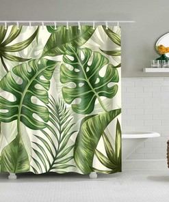 Bring the Tropics to Your Bathroom with Monstera Green Palm Leaves Shower Curtain 