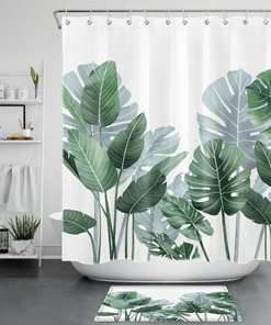 Bring the Tropics to Your Bathroom with Watercolor Fresh Palm Tree Banana Leaves Shower Curtain Bathroom Accessory