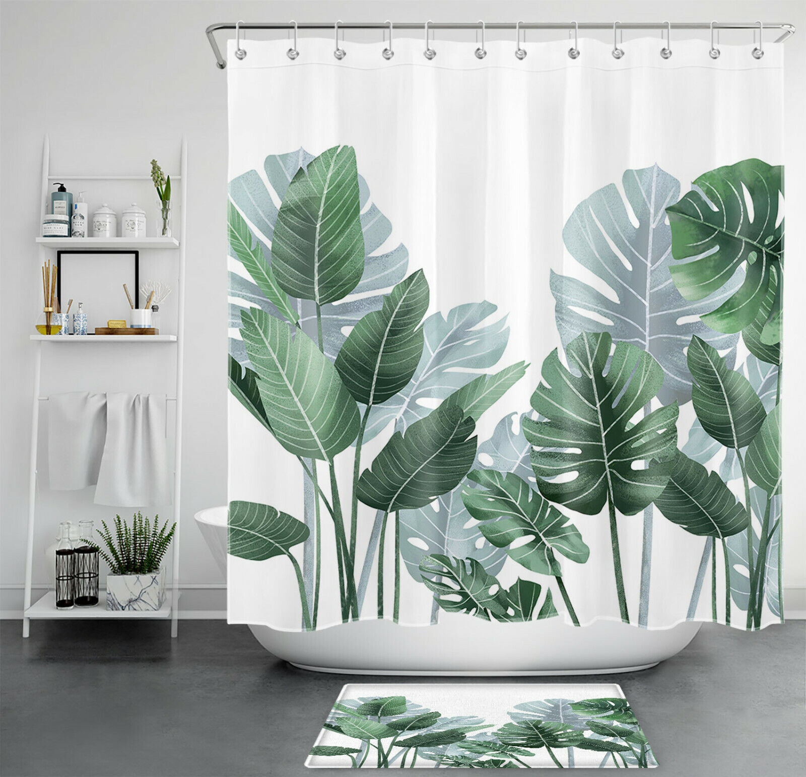 Bring the Tropics to Your Bathroom with Watercolor Fresh Palm Tree Banana Leaves Shower Curtain Bathroom Accessory