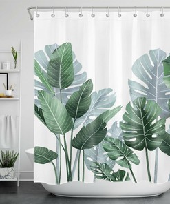 Bring the Tropics to Your Bathroom with Watercolor Fresh Palm Tree Banana Leaves Shower Curtain Bathroom Accessory