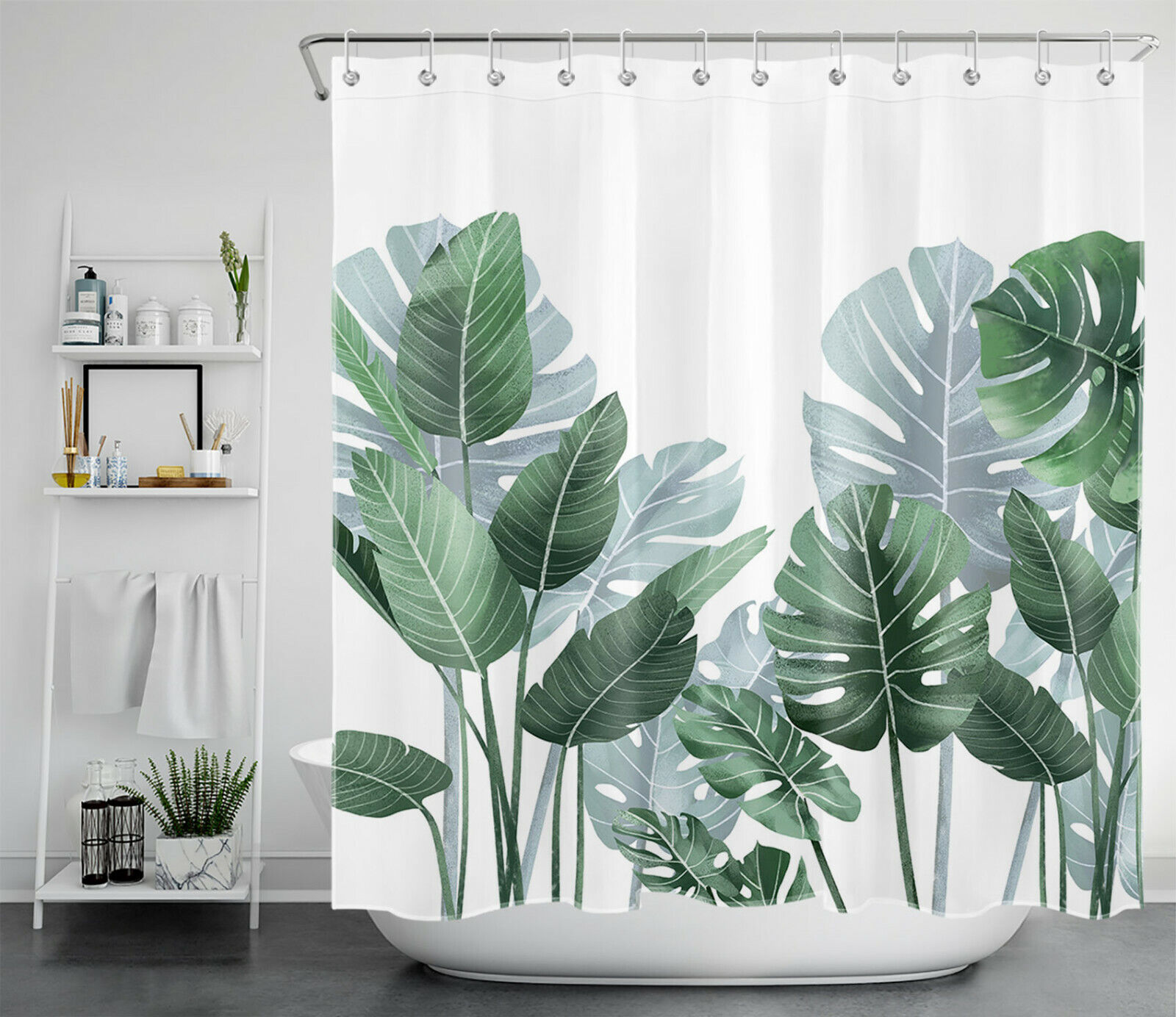 Bring the Tropics to Your Bathroom with Watercolor Fresh Palm Tree Banana Leaves Shower Curtain Bathroom Accessory