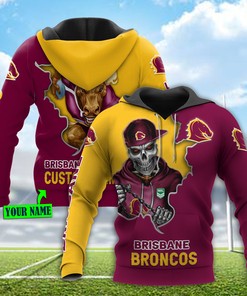 Brisbane Broncos Nrl Mascot Skull Custom All Over Print Hoodie 3D With Name