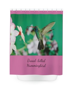 Broad-billed Hummingbird Shower Curtain - Exotic Bird Bathroom Decor 