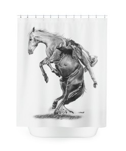 Bronc Busting Cowboy Riding Original Western Art Shower Curtain - Rodeo 