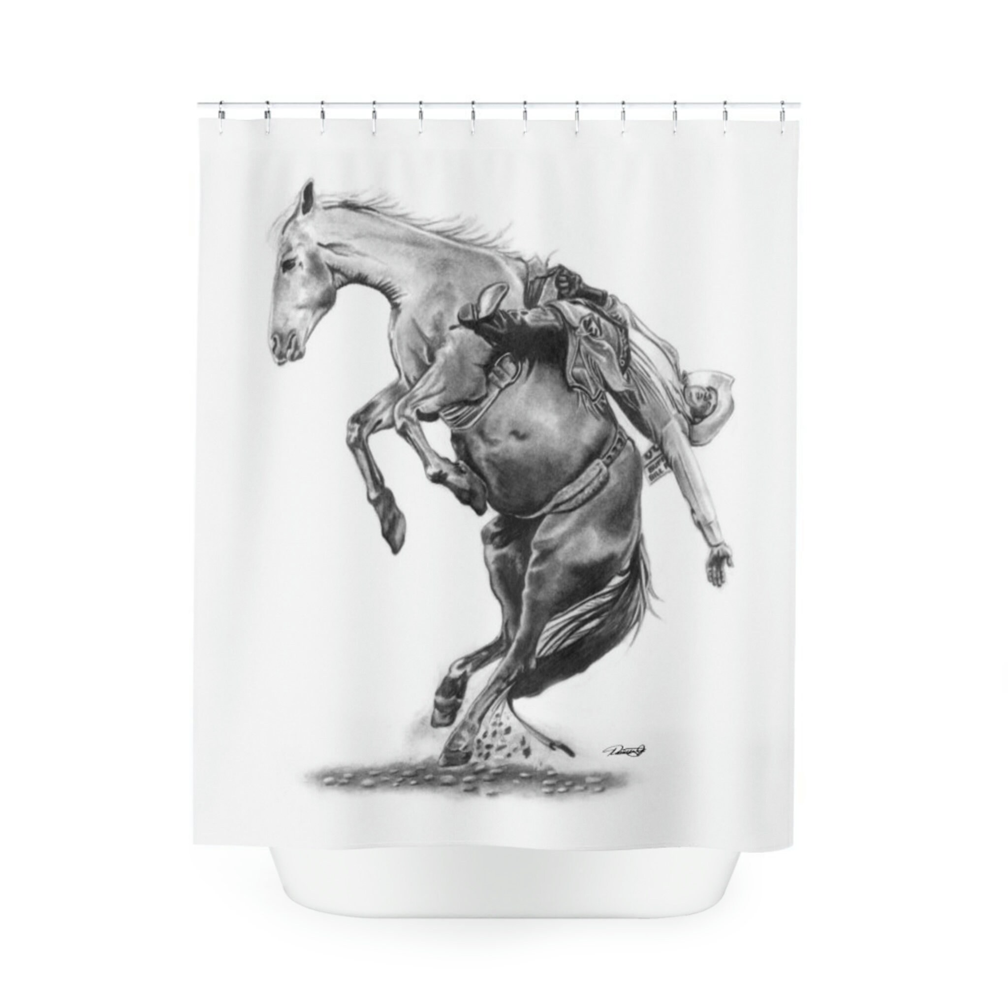 Bronc Busting Cowboy Riding Original Western Art Shower Curtain - Rodeo