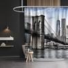 Brooklyn Bridge Cityscape Blue and Grey Shower Curtain for Modern Bathroom Decor