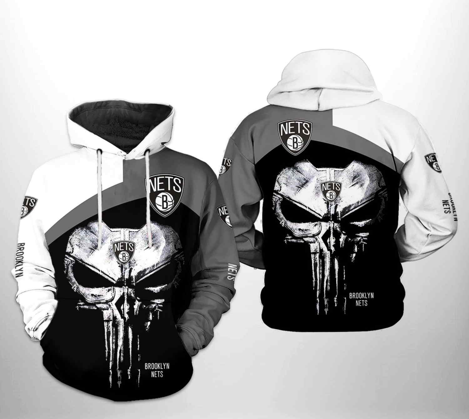Brooklyn Nets Nba Skull Punisher Team 3D Hoodie For Ultimate Fans