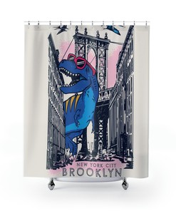 Brooklyn T-Rex No Sleep Funny Kids Dinosaur Bathroom Shower Curtain