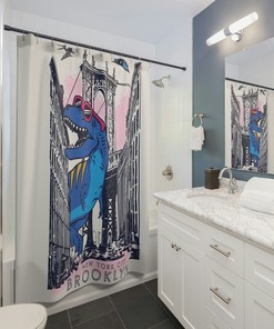 Brooklyn T-Rex No Sleep Funny Kids Dinosaur Bathroom Shower Curtain