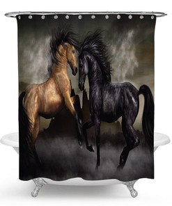 Brown And Black Horses Rustic Waterproof Shower Curtain