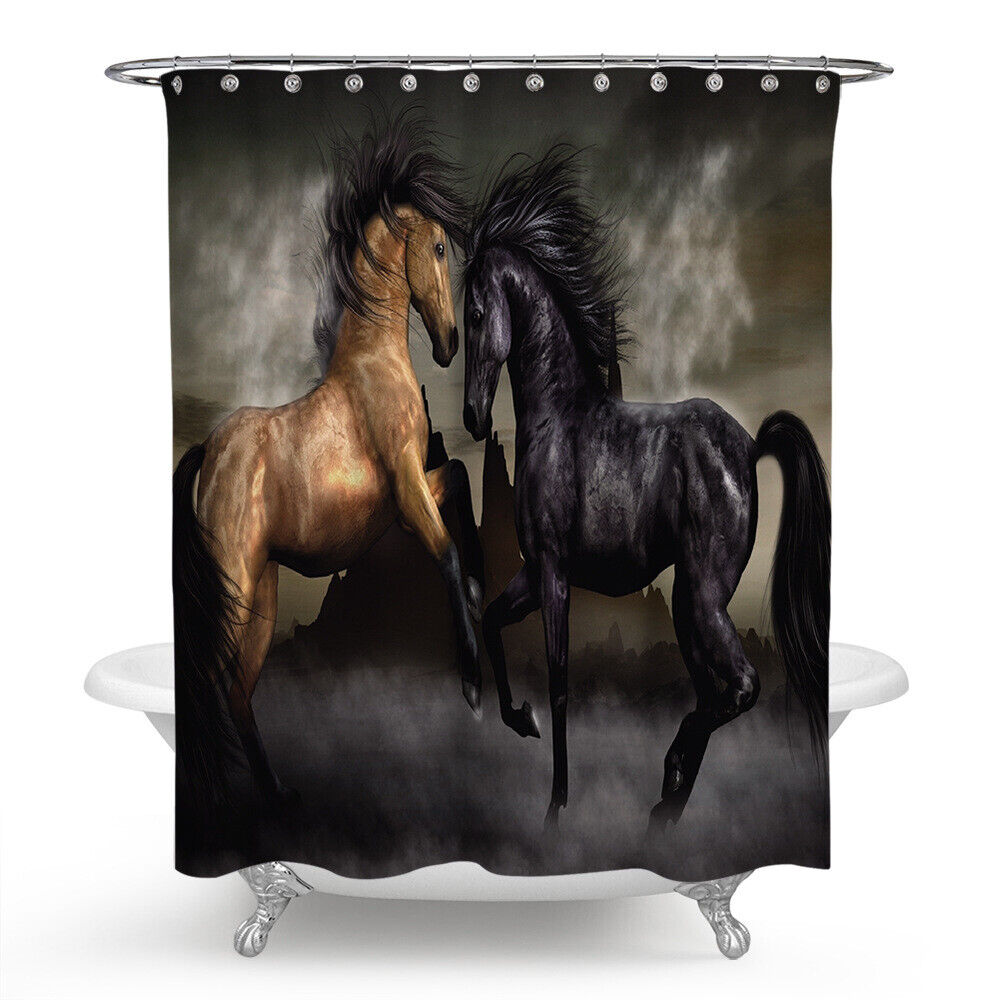 Brown And Black Horses Rustic Waterproof Shower Curtain
