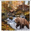 Brown Autumn Shower Curtain Rustic Cabin Bear Deer Lodge Natural Scenery Bathroom