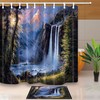 Brown Bear Fishing Under Waterfall Bedroom Fabric Shower Curtain