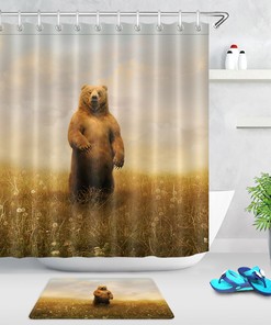 Brown Bear Grass Land Landscape Fabric Bath Curtain For Bathroom