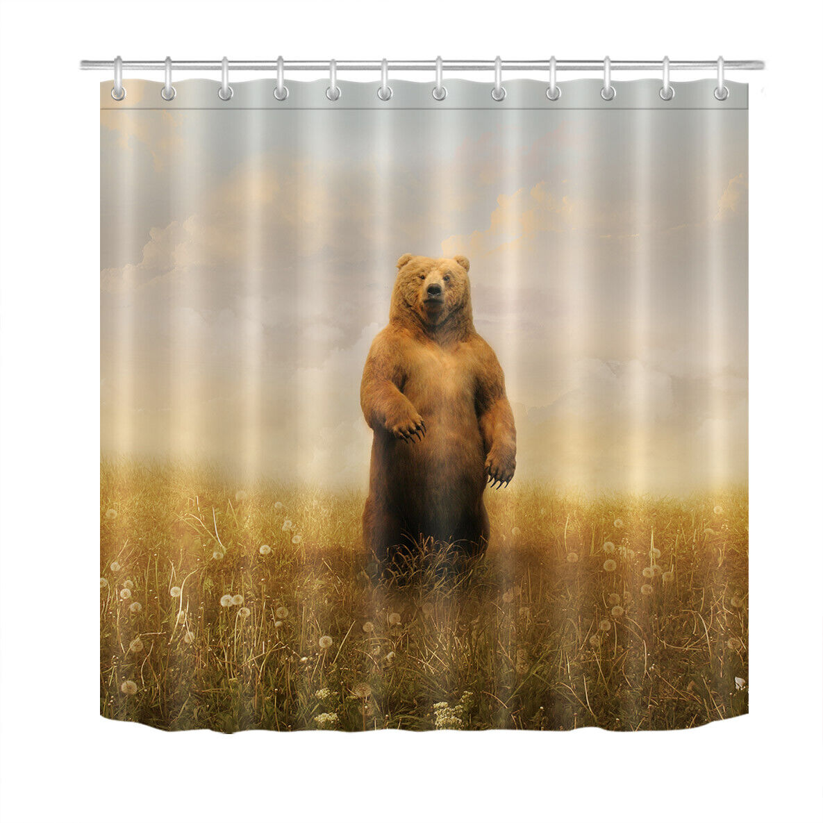 Brown Bear Grass Land Landscape Fabric Bath Curtain For Bathroom - Image 2