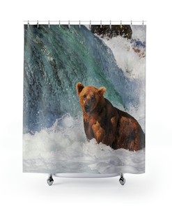 Brown Bear In The River Gift Shower Curtain For Animal Lover