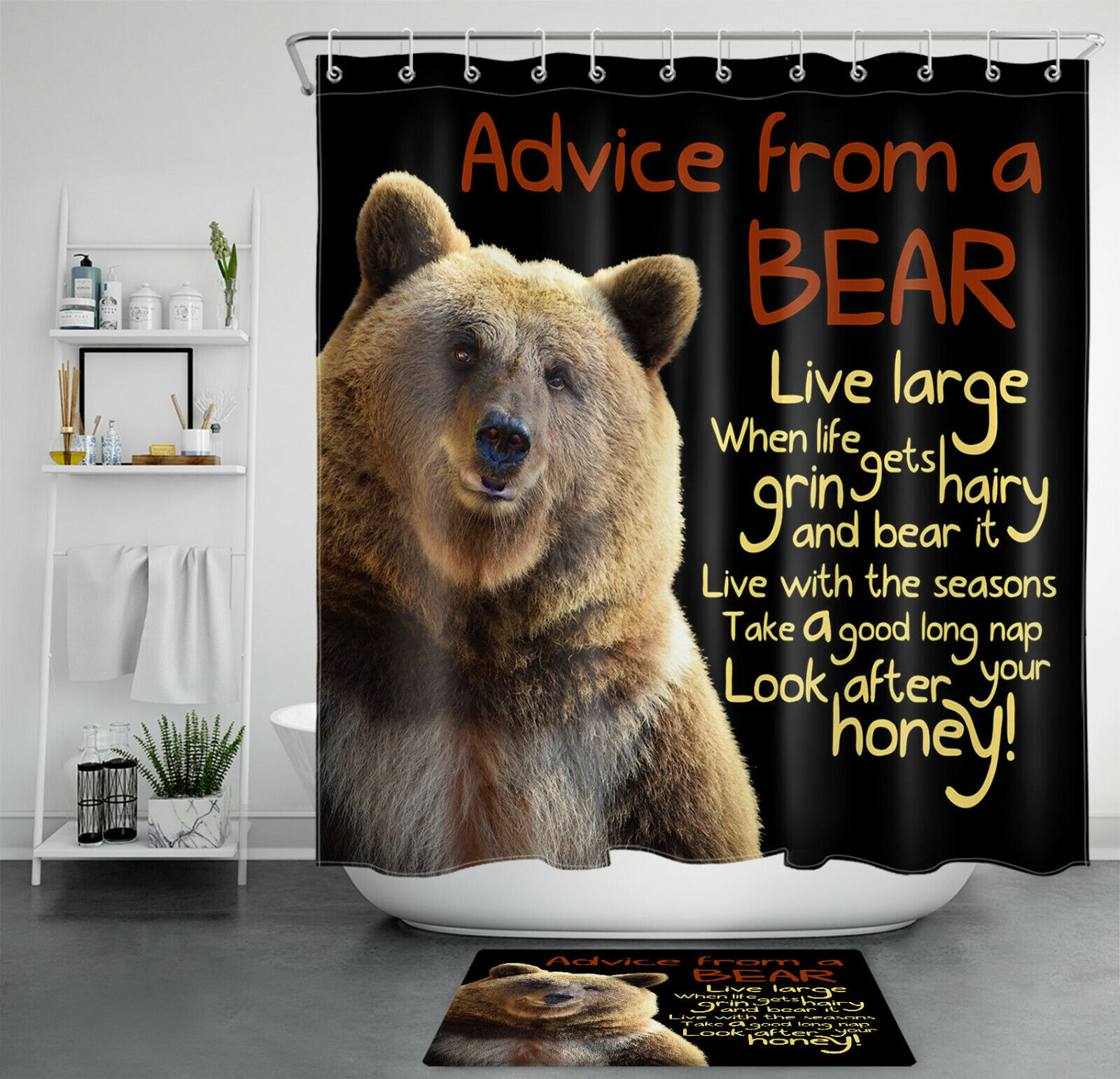 Brown Bear Inspirational Words Shower Curtain - Bring Positivity To Your Bathroom