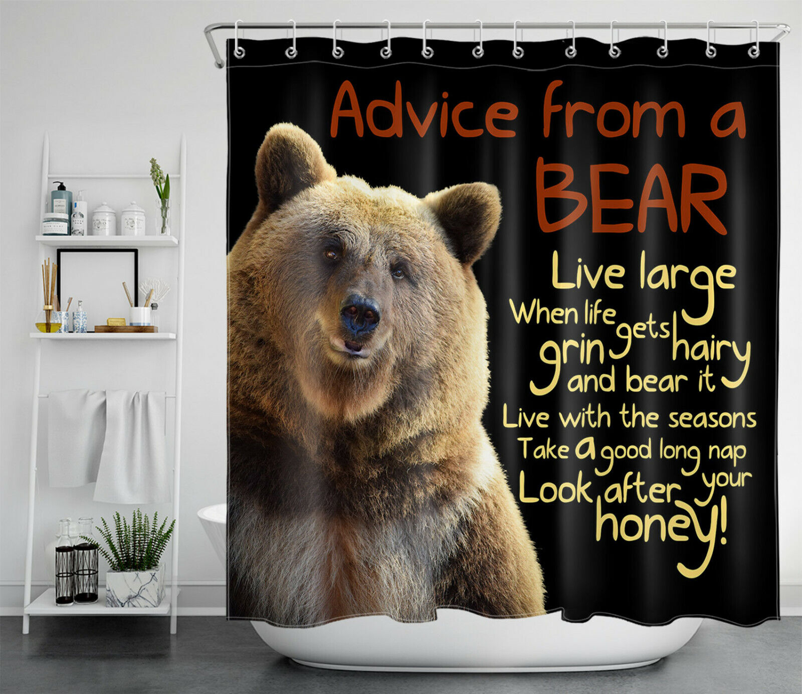 Brown Bear Inspirational Words Shower Curtain - Bring Positivity To Your Bathroom