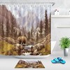 Brown Bear in Mountain Forest Print Shower Curtain for a Rustic Bathroom