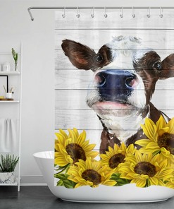 Brown Cow Shower Curtain For Farmhouse Bathroom Decor