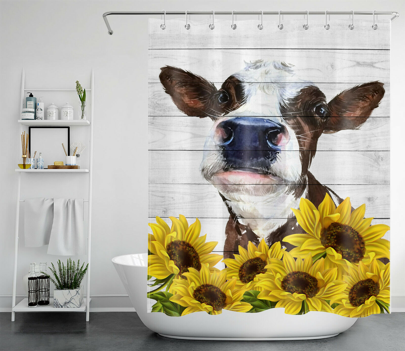 Brown Cow Shower Curtain For Farmhouse Bathroom Decor