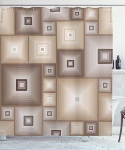 Brown Cubic Square Geometric Pattern Shower Curtain For Modern Bathroom Decor