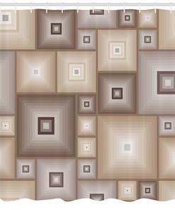 Brown Cubic Square Geometric Pattern Shower Curtain For Modern Bathroom Decor