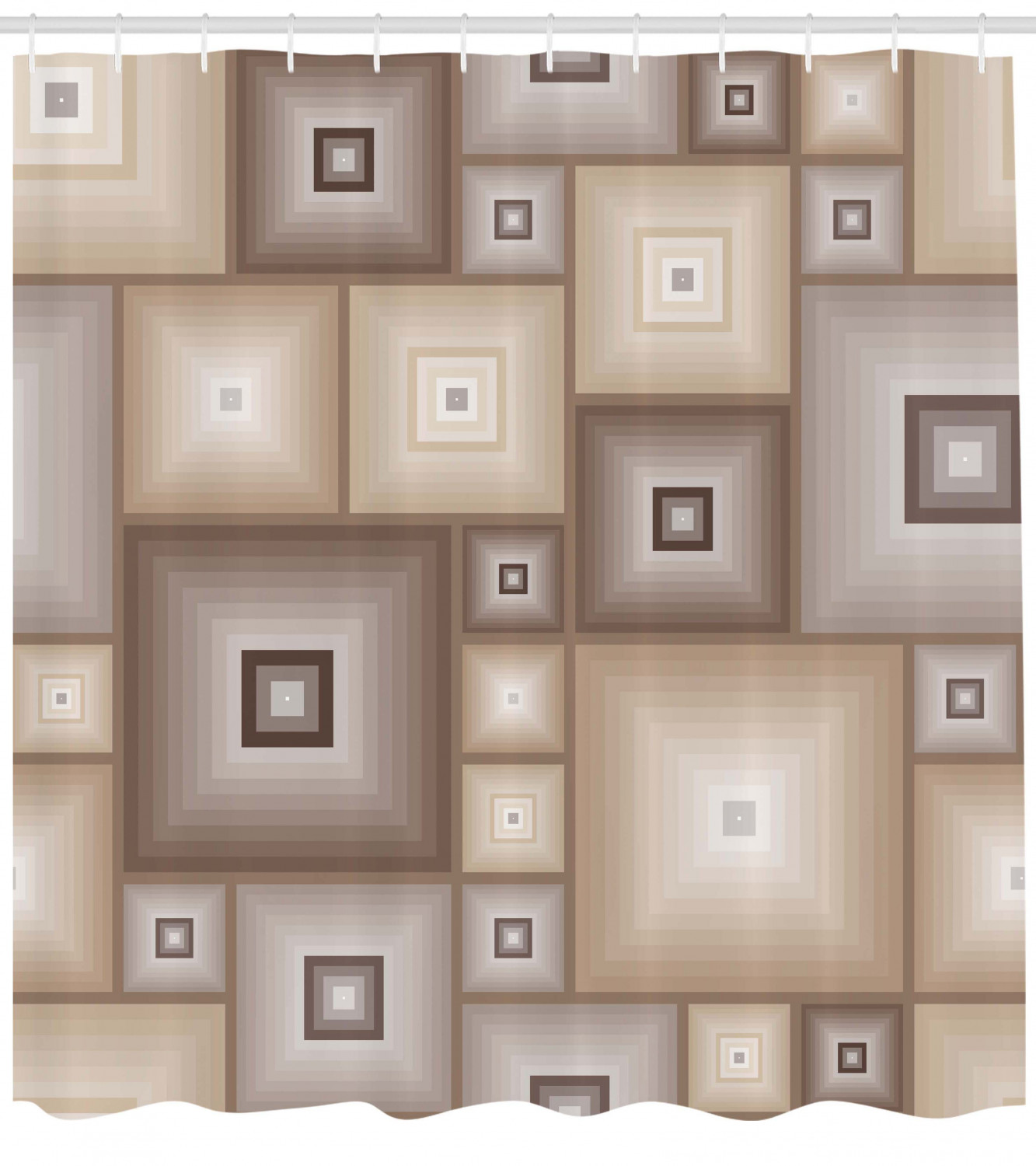 Brown Cubic Square Geometric Pattern Shower Curtain For Modern Bathroom Decor